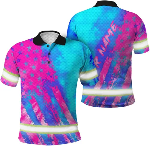 Vista 30 de Polo reflectante con bandera de camuflaje de alta visibilidad para hombres y mujeres, polo de seguridad para trabajo, patriótico