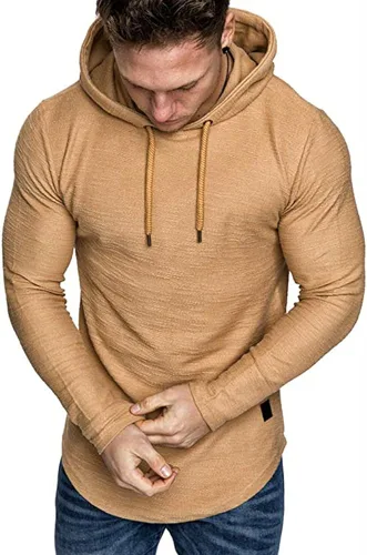 Vista 3 de Moderna sudadera deportiva de vellón con capucha, para hombres, jersey de lana unicolor sin botones.