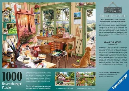 Vista 3 de Ravensburger My Haven Artist's Shed - Rompecabezas de 1000 piezas Imágenes relajantes Cada pieza única con tecnología Softclick Blueboard