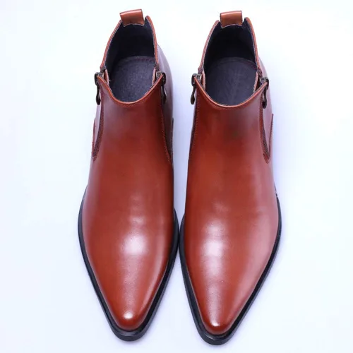Vista 6 de Santimon Botas de Tobillo de Cuero Genuino para Hombre, con Cremallera, Puntera Puntiaguda, Botas Casuales de Moda