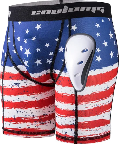 Vista 11 de COOLOMG - Pantalones cortos de compresión para hombre con copa, ropa interior atlética para béisbol, fútbol, artes marciales, lacrosse, hockey sobre