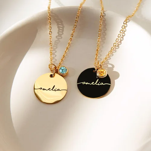 Vista 2 de MignonandMignon Birthstone Name Necklace Personalized Jewelry for Women Neckace Gifts for Mom Gold Plated Pendant Charm, Custom Jewelry Grandma Gift