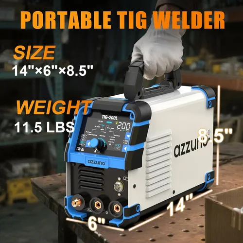 Vista 7 de AZZUNO Soldador TIG de 200 A con pulso frío, 5 en 1 DC HF TIG/TIG de pulso/TIG frío/TIG puntual/STICK, 110V y 220V de doble voltaje, soldador TIG