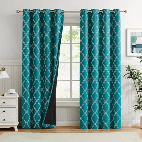 Vista 28 de Melodieux Cortinas 100% opacas de 96 pulgadas de largo para sala de estar, dormitorio estilo marroquí, aislamiento térmico, ahorro de energía