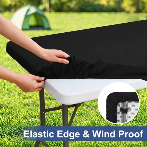 Vista 2 de homing Mantel cuadrado ajustable de poliéster impermeable, protector de mesa lavable para picnic, campamento, al aire libre (negro, 34 x 34 pulgadas)