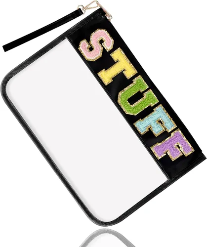 Vista 22 de Regalos de Apreciación para Profesores TEACH Bolso de Maquillaje de Chenilla con Letras, Bolso Transparente de PVC con Monograma y Cremallera