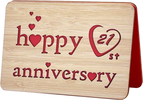 Vista 51 de Tarjeta de felicitación de madera para el primer aniversario, hecha a mano, 1 año, aniversario de boda, tarjeta de primer aniversario para ella, él