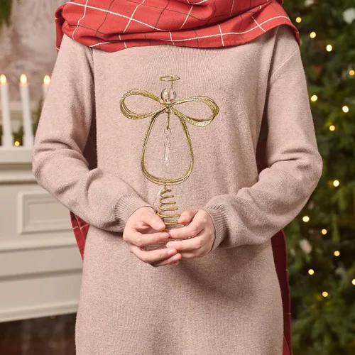 Vista 6 de Valery Madelyn Adorno de Ángel Iluminado para la Punta del Árbol de Navidad con Temporizador, Ángel Pequeño de Metal Dorado Preiluminado de 10