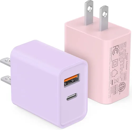 Vista 7 de [Paquete de 2] Adaptador de doble puerto de carga rápida USB C de 20 W Blanco