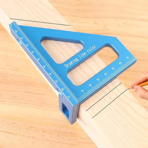 Vista 9 de Regla de medición imperial 3D multiángulo, transportador cuadrado de carpintería de aleación de aluminio de 45/90 grados, regla triangular