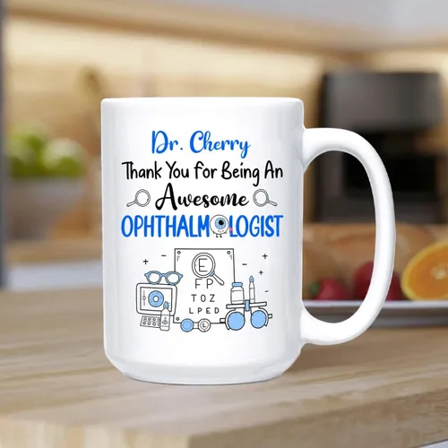 Vista 3 de Taza de café personalizada para oftalmólogo con texto en inglés "Thank You For Being An Awesome Oftalmologist", taza de café personalizada