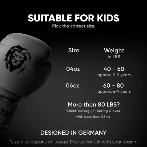 Vista 2 de FIGHTR® Guantes de boxeo para niños y más estabilidad Niños y niñas junior Boxeo, MMA, Muay Thai, Kickboxing y Artes Marciales 04 06 oz incl.