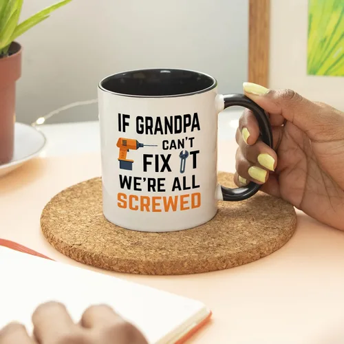 Vista 5 de YouNique Designs Taza con texto en inglés "If Grandpa Cant Fix It Were All Screwed, 11 onzas", divertida taza de café para abuelo, regalos