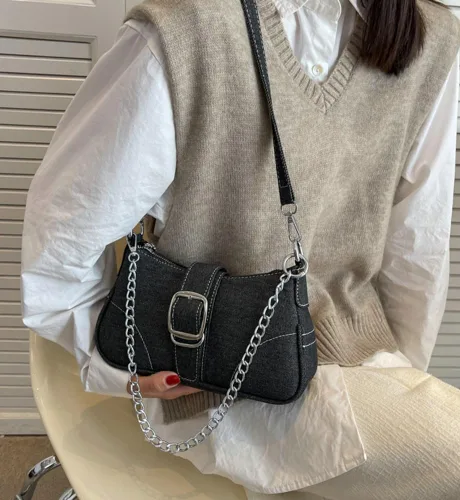 Vista 3 de Bolso de hombro de mezclilla para mujer, bolso de mano vintage de mezclilla estilo hobo, bolso pequeño con asa superior, bolsos ligeros