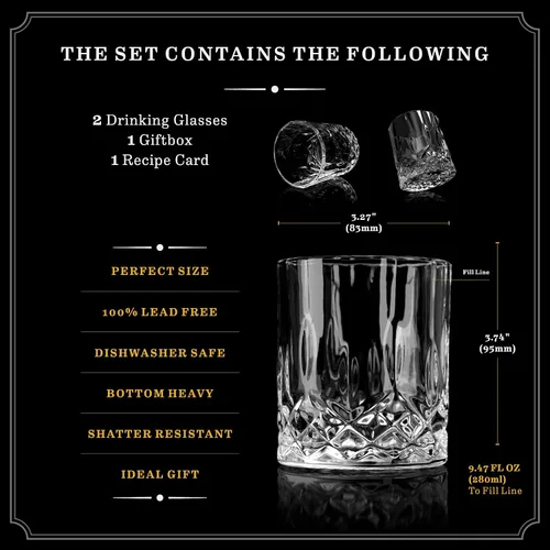 Vista 3 de Juego de regalo de vasos de whisky, vasos de whisky de alta calidad a la antigua, regalos para cumpleaños de hombres o mujeres; caja de regalo