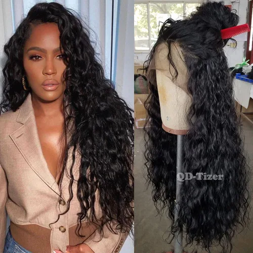Vista 4 de QD-Tizer - Peluca larga de encaje rizado con ondas de moda para mujer