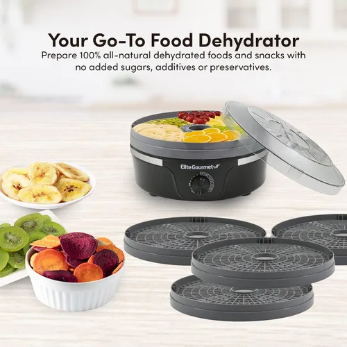 Vista 5 de Elite Gourmet EFD319DKG - Deshidratador de alimentos, 5 bandejas sin BPA de 11.4 pulgadas, negro/gris Adjustable temperature controls - makes