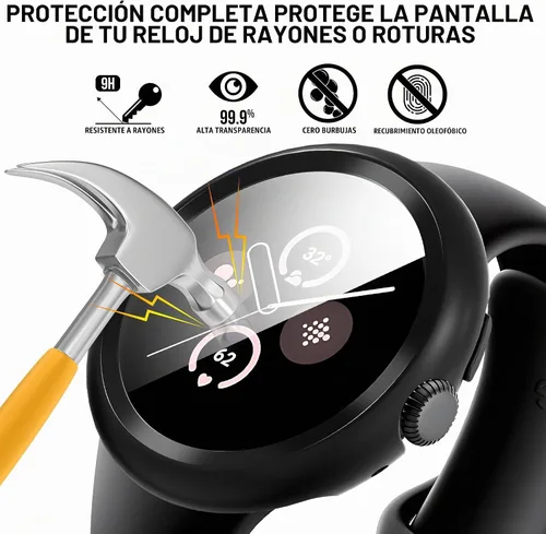 Vista 4 de Suoman Paquete de 3 fundas para Google Pixel Watch 3/2/1 de 1.614 pulgadas, [antiarañazos] protector de pantalla de vidrio templado 9H + cubierta