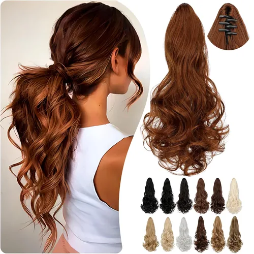 Vista 34 de Extensión de cola de caballo de 18 pulgadas, 20 pulgadas, larga, rizada, ondulada, recta, con clip, de aspecto natural, extensión de cabello
