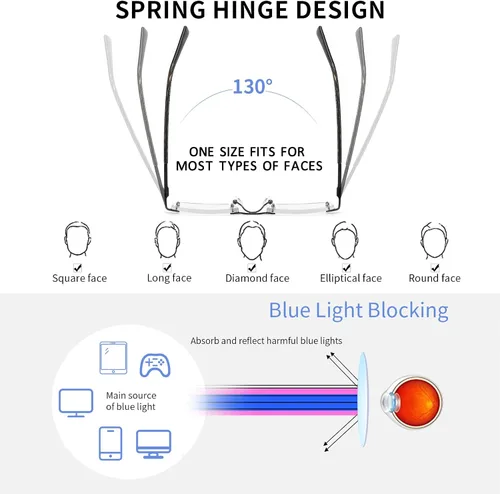 Vista 3 de Paquete de 3 lentes de lectura para hombre, bloqueo de luz azul, lectores de anteojos ligeros de metal sin montura para hombre, antifatiga ocular