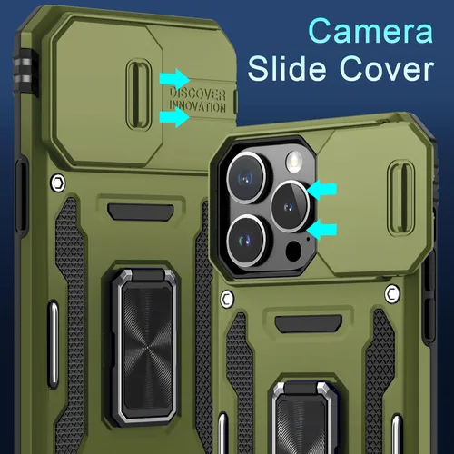 Vista 165 de DEERLAMN Funda para iPhone Xs Max con funda deslizante para cámara + protector de pantalla, soporte giratorio de anillo de grado militar a prueba