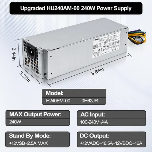 Vista 6 de Fuente de alimentación actualizada de 240 W para Dell Inspiron 3650 3656 Optiplex 3040 5040 7040 SFF HU240AM-00 AC240EM-00 L240NM-00 P/N: THRJK