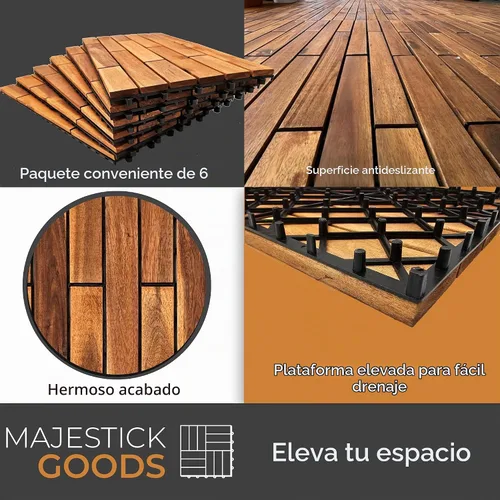 Vista 3 de Majestick Goods Azulejos entrelazados de madera de acacia para terraza. Fácil instalación para suelos de patio y pasarelas con drenaje de base