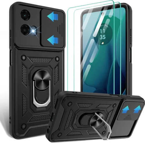 Vista 70 de Gritup Funda para Moto G Stylus 5G-2021 con cubierta deslizante para cámara 1 paquete de protectores de pantalla HD Soporte de metal giratorio
