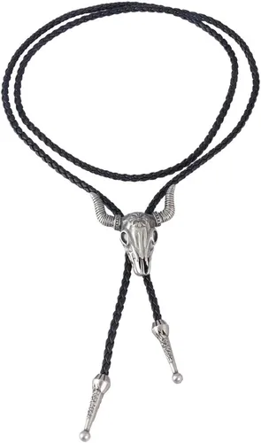 Vista 267 de Jeilwiy Corbata de bolo para hombre, corbata de vaquero occidental, collar de corbata de bolo dorado, corbata de cuero, corbata de Halloween