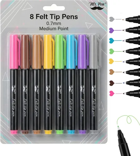 Vista 10 de Mr. Pen - Bolígrafos de punta de fieltro, paquete de 8, 0.028 in, colores surtidos, secado rápido, bolígrafos de punta de fieltro fina para artes