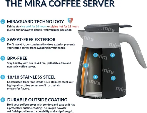 Vista 7 de MIRA Servidor de jarra de café aislado, dispensador de café de acero inoxidable, 27 onzas, azul rey