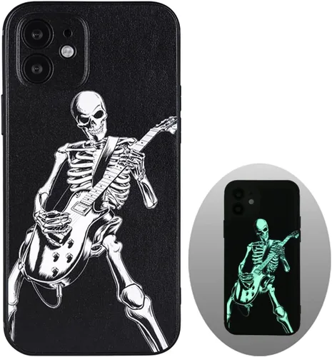 Vista 13 de X spirit Funda genial para iPhone 11, diseño de esqueleto de calavera, estilo gótico atrevido emo luminoso, dedo medio, rock n roll, se ilumina