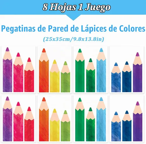 Vista 2 de Whaline 8 hojas de lápices de colores, calcomanías de pared, decoración del aula del hogar