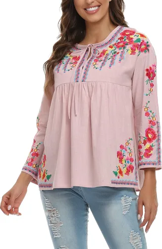 Vista 3 de YZXDORWJ Camisa bordada mexicana para mujer