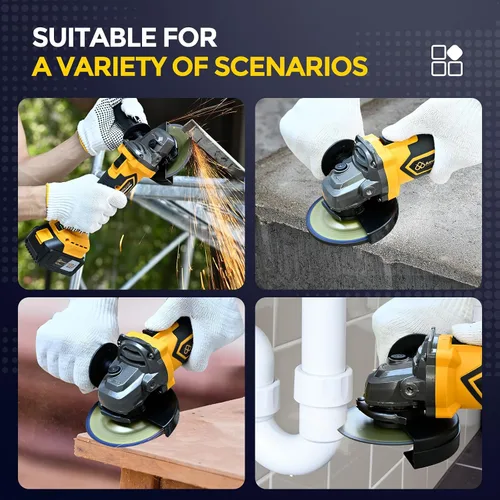 Vista 6 de Amoladora angular inalámbrica sin escobillas, kit de caja de herramientas de amoladora angular de 21 V, con baterías de litio de 2 x 4.0 Ah