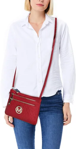 Vista 2 de MKF bolsa cruzada 2 en 1 para mujer, monedero de pulsera, pequeña bolsa de cuero sintético para mujer, correa ajustable, negro, S