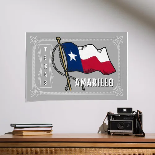 Vista 2 de Lantern Press 16x24 Inch Giclee Print, Amarillo, Texas, Waving State Flag, State Series