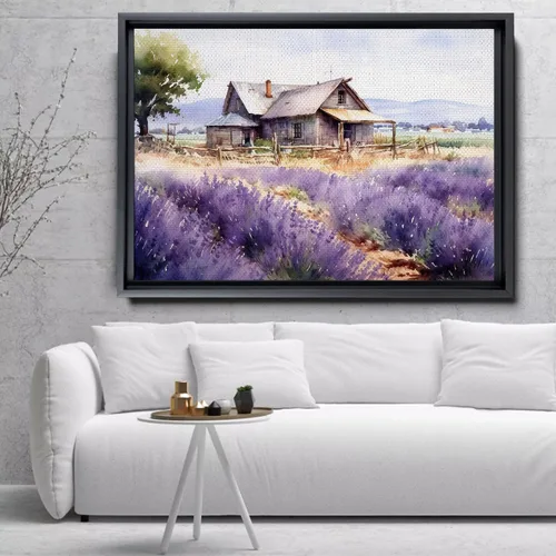 Vista 2 de Fields of Lavender, Watercolor Provence Landscape and Lavender Field - Watercolor Painting of Serene Beauty