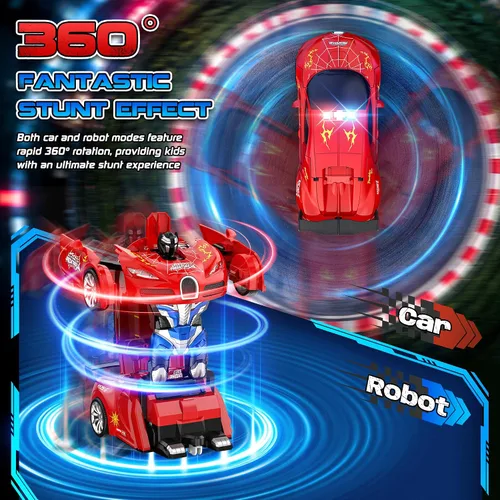Vista 4 de Coche teledirigido que se convierte en robot transformando juguetes Rojo