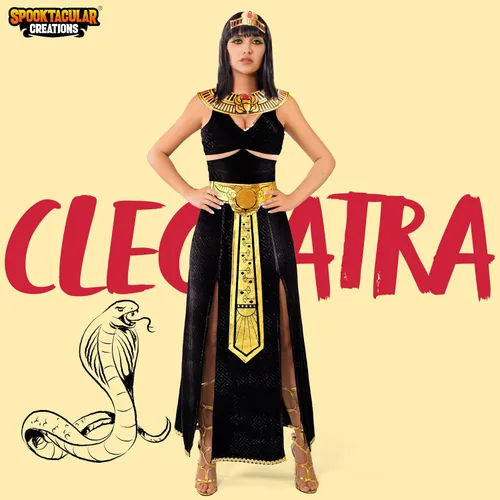 Vista 2 de Spooktacular Creations Disfraz de Cleopatra negro para mujer con collar, cinturón, diadema para adultos