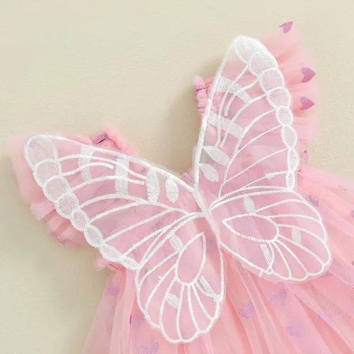 Vista 5 de Disfraz de hada para bebé, niña, alas de mariposa, manga de mosca, tutú de tul, ropa de verano infantil