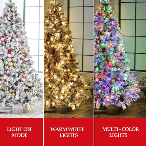 Vista 4 de Árbol de Navidad preiluminado de 6 pies con 250 luces LED de colores, árbol de Navidad artificial completo, 1000 puntas de ramas, con bisagras