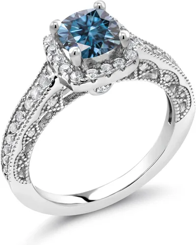 Vista 83 de Gem Stone King Anillo de compromiso de plata de ley 925 de 0.236 in con piedra natal y zafiro blanco creado con acento Anillo de compromiso