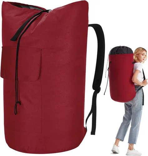 Vista 8 de Mochila para lavandería, 115L, resistente, extra grande, bolsa de ropa sucia con correas para el hombro, bolsa de ropa sucia con cierre de cordón