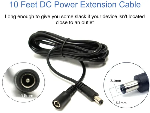 Vista 3 de [20AWG] 10ft DC Power Extension Cable Cord for 12V AC DC Power Supply Adapter, CCTV Security Camera, DVR, NVR, LED Light Strips, 12V Home Appliances
