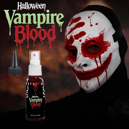 Vista 4 de Spray de sangre falsa de 2.0 onzas, maquillaje de sangre de vampiro para Halloween Cosplay, lavable