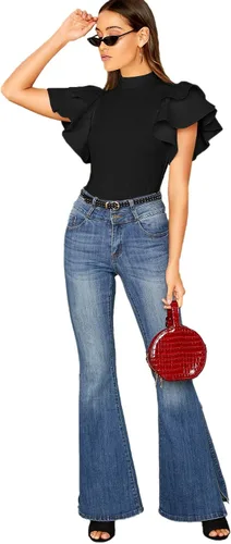 Vista 5 de SOLY HUX Body ajustado con volantes y manga de mariposa para mujer