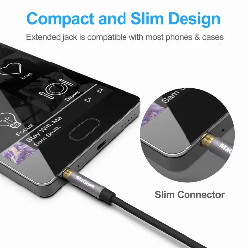 Vista 4 de MaGeek Cable de extensión auxiliar de audio de 0.138 in, TRRS de 4 polos, adaptador de extensión auxiliar macho a hembra compatible con Beats