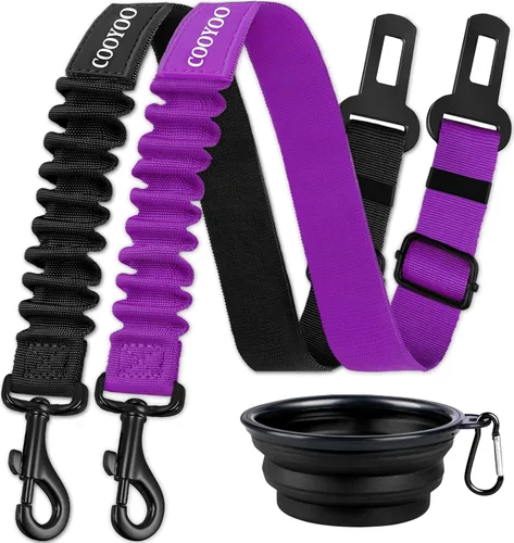 Vista 8 de COOYOO cinturón de seguridad retráctil y ajustable para perro, juego de 3 piezas, cinturón de nailon para vehículo, para que tu mascota esté segura