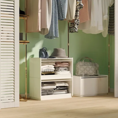 Vista 2 de woodtalks Cómoda apilable para puerta elevable, juego de 2 contenedores de almacenamiento con tapas, armarios multiusos para dormitorio, mesita